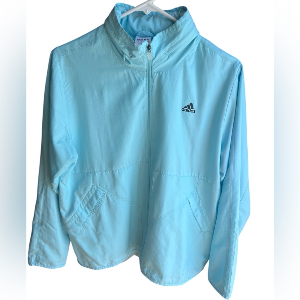 Vintage Adidas Aqua Lightweight Design Windbreaker with Hood in Collar-Large